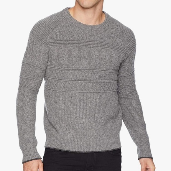 Obermeyer Men's Sweater Medium Textured Crew Neck Gray Lambswool Aspen Colorado - Picture 1 of 13